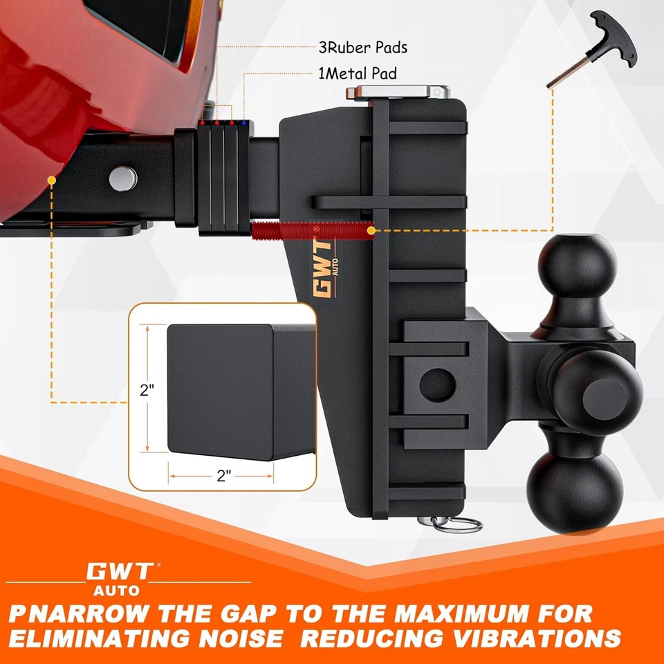 Enganche de remolque ajustable receptor de 2" enganche de caída de 6" Tri-Ball 17000 lb remolque de camión Foto 4 de 4