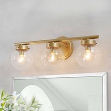 KSANA 3-Light Gold Bathroom Vanity Light Fixture with Clear Glass Globe Shades