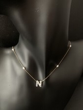9k Solid Yellow Gold Necklace with White MOP Initial Letter N