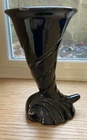 MCM 1950's Black Ebony Frankoma #56 California Pottery Cornucopia  7” Vase