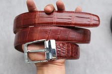 Without Jointed - Red Brown Genuine CROC LEATHER SKIN Men's Belt
