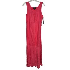 Cynthia Rowley Maxi Dress Medium Tiered Linen Blend Ruffled Drawstring Waist