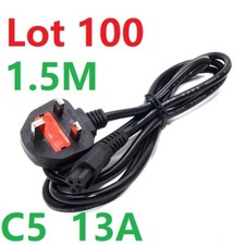 Lot 100 3 Pin UK Plug C5 13A Fuse 1.5M Cable TV PC Monitor Kettle Lead Power 