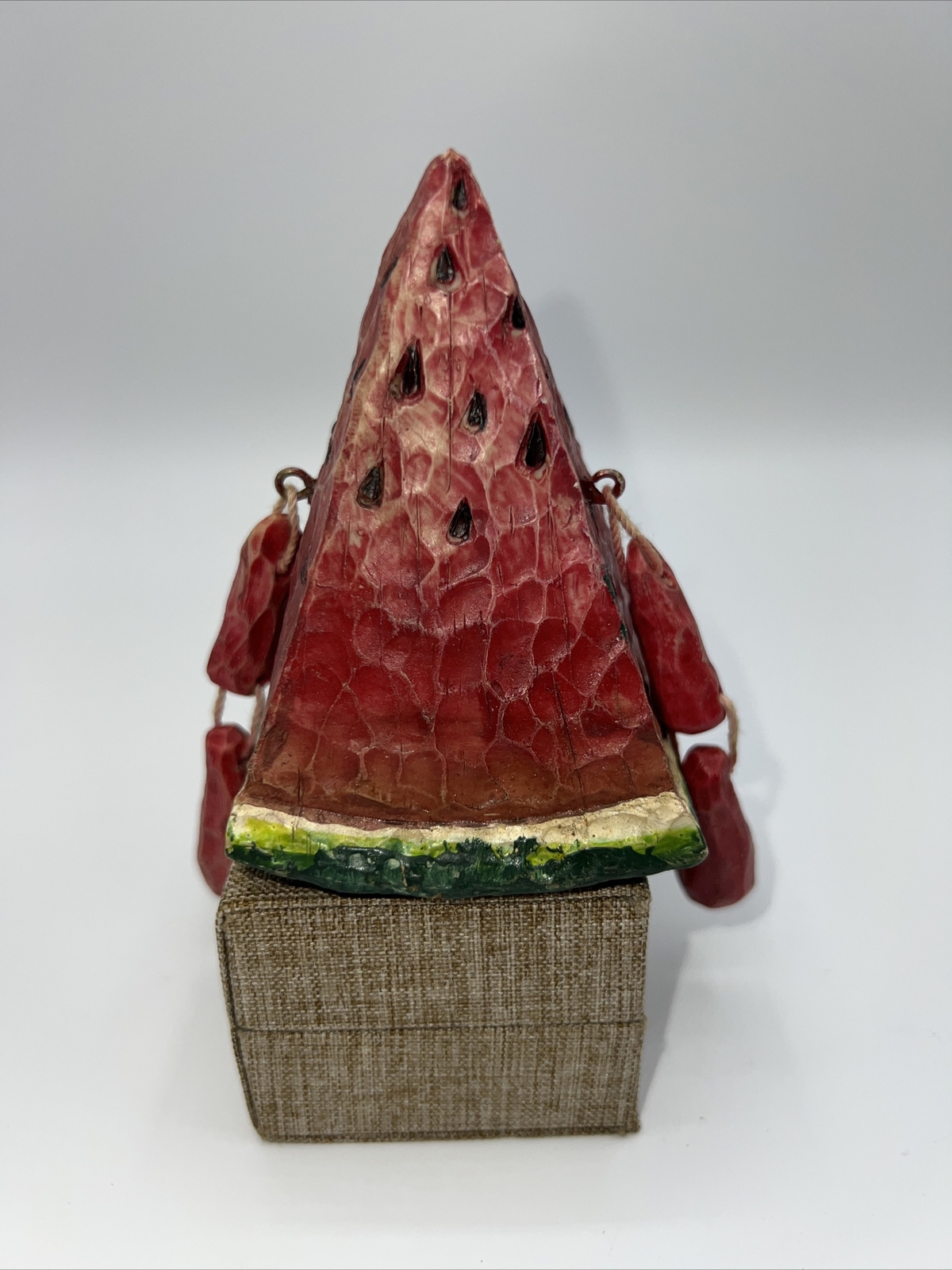 Vintage Anthropomorphic Watermelon Fruit Shelf Sitter Dangling Legs