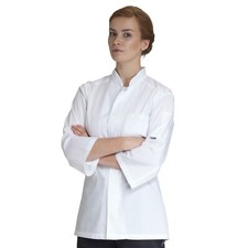 Image of Dennys WHITE CHEF UNISEX JACKET SHORT SLEEVE LADIES UNIFORM DF120F/E Size Medium