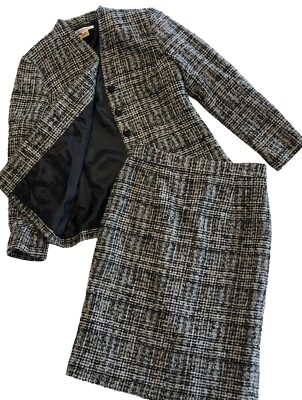 PENDLETON Virgin Wool Blend Black Tweed Skirt Suit Sz 6 Lined USA