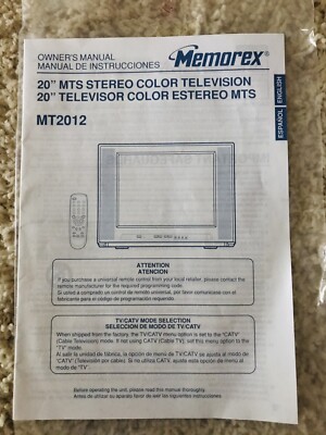 Memorex MT2012 Owner's Manual ONLY 20  MTS Stereo Color Television