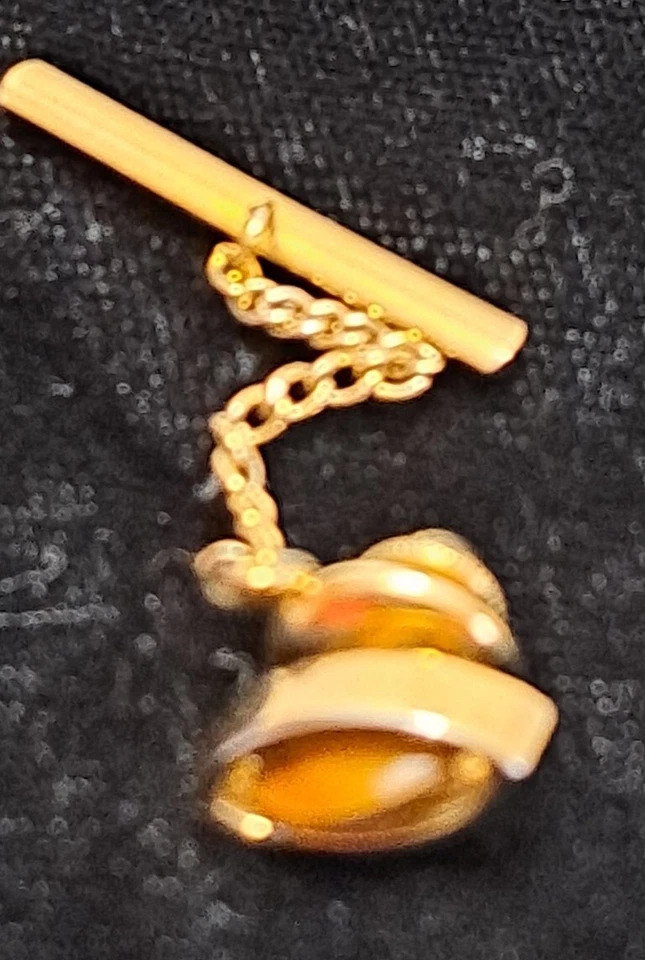 Pin de corbata Swank años 40 piedra ámbar chapado en oro corbata tac con barra joyería para hombre #60 Foto 2 de 4