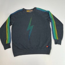 Aviator Nation Sweatshirt Women Large Bolt Rainbow Stripe Ombre USA Party Gym Ex