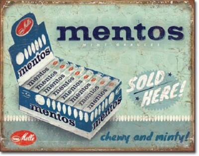 16'' X 12 1/2'' MENTOS SOLD HERE CHEWY AND MINTY METAL SIGN NEW 