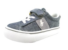 POLO Ralph Lauren Boys Sayer PS Gray Chambray Sneaker, Slip-On Shoe, Faux Laces
