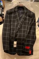 Platinomann Men's Slim Fit Plaid Blazer Jacket, Style# PB440-1, Size 46R, Black