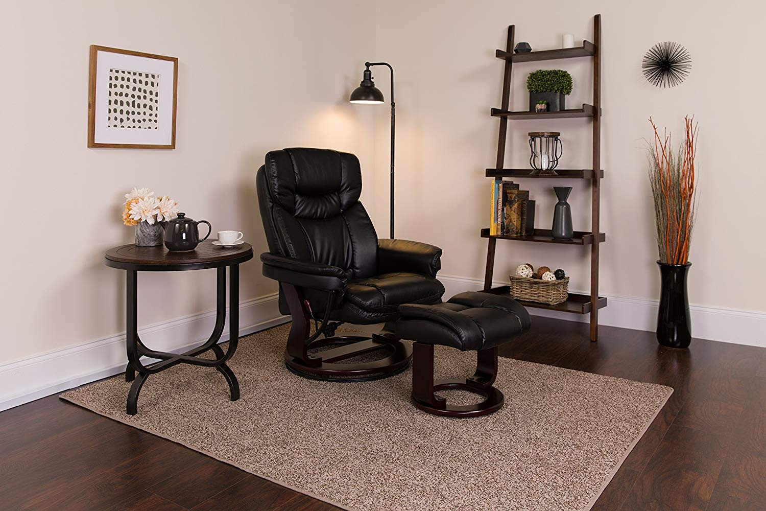 Flash Furniture Contemporary Black Leather Recliner and Ottoman with Swiveling M