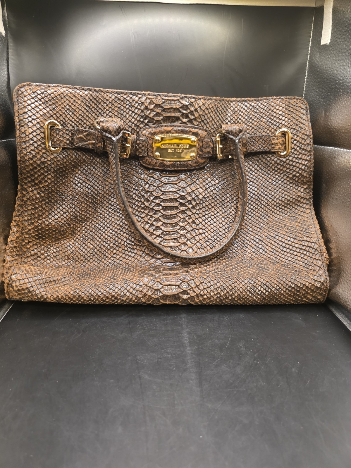 Michael Kors Hamilton Brown Python Snakeskin Leat… - image 1