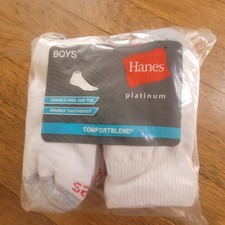 Hanes New 10 Boy's Ankle Socks Small 4 1/2-8 1/2 White Durable Heel and Toe