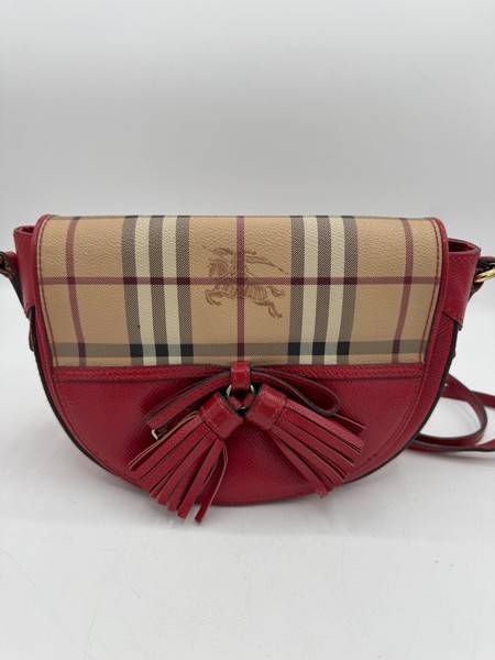 BURBERRY Maydown Haymarket Check Leather Crossbody Bag Red Nova Check