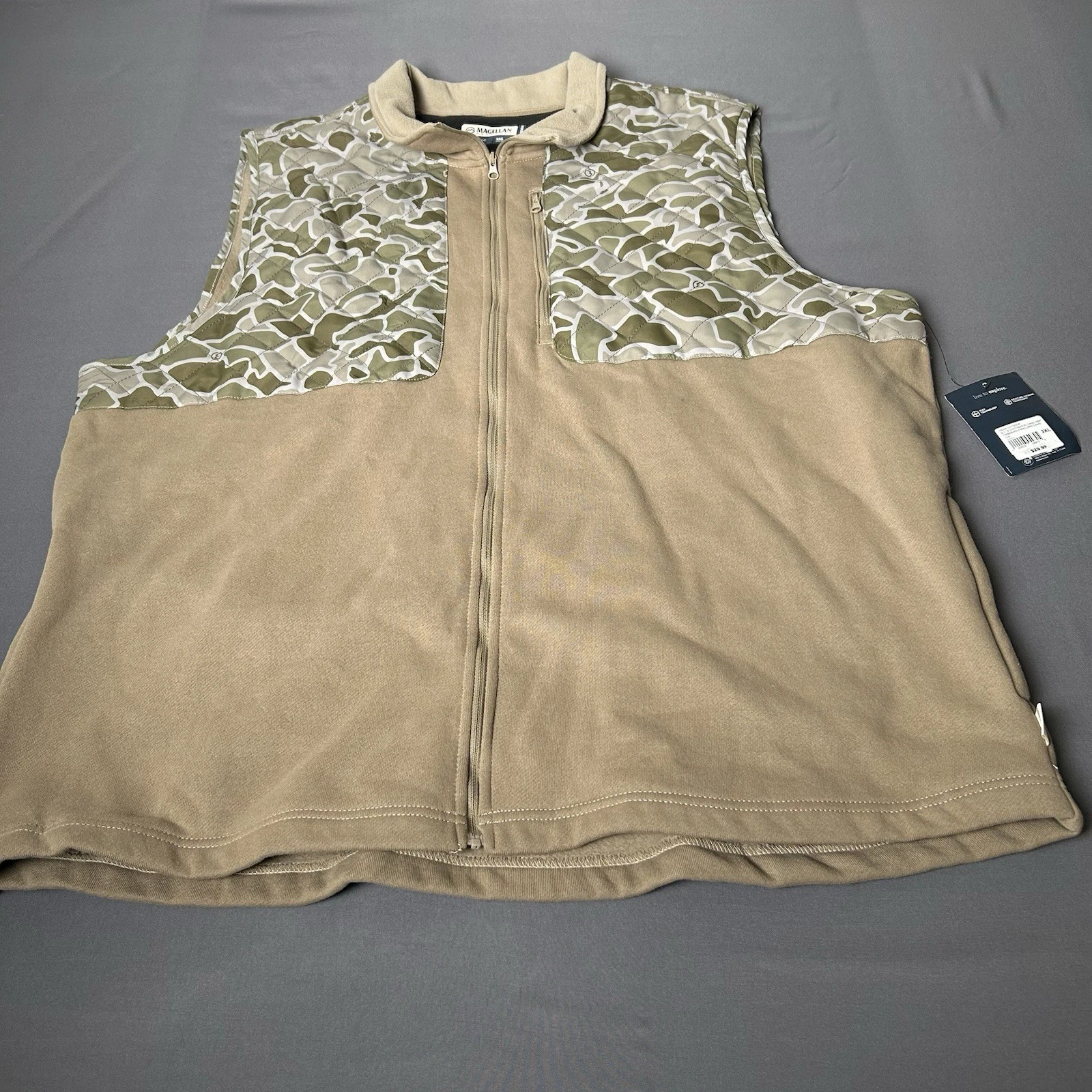 Magellan Outdoors Classic Fit Hickory Canyon Vest Tan & Camo Vest Zipper 3XL