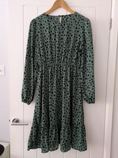 Shein Green Long Sleeve Polkadot Dress Size M