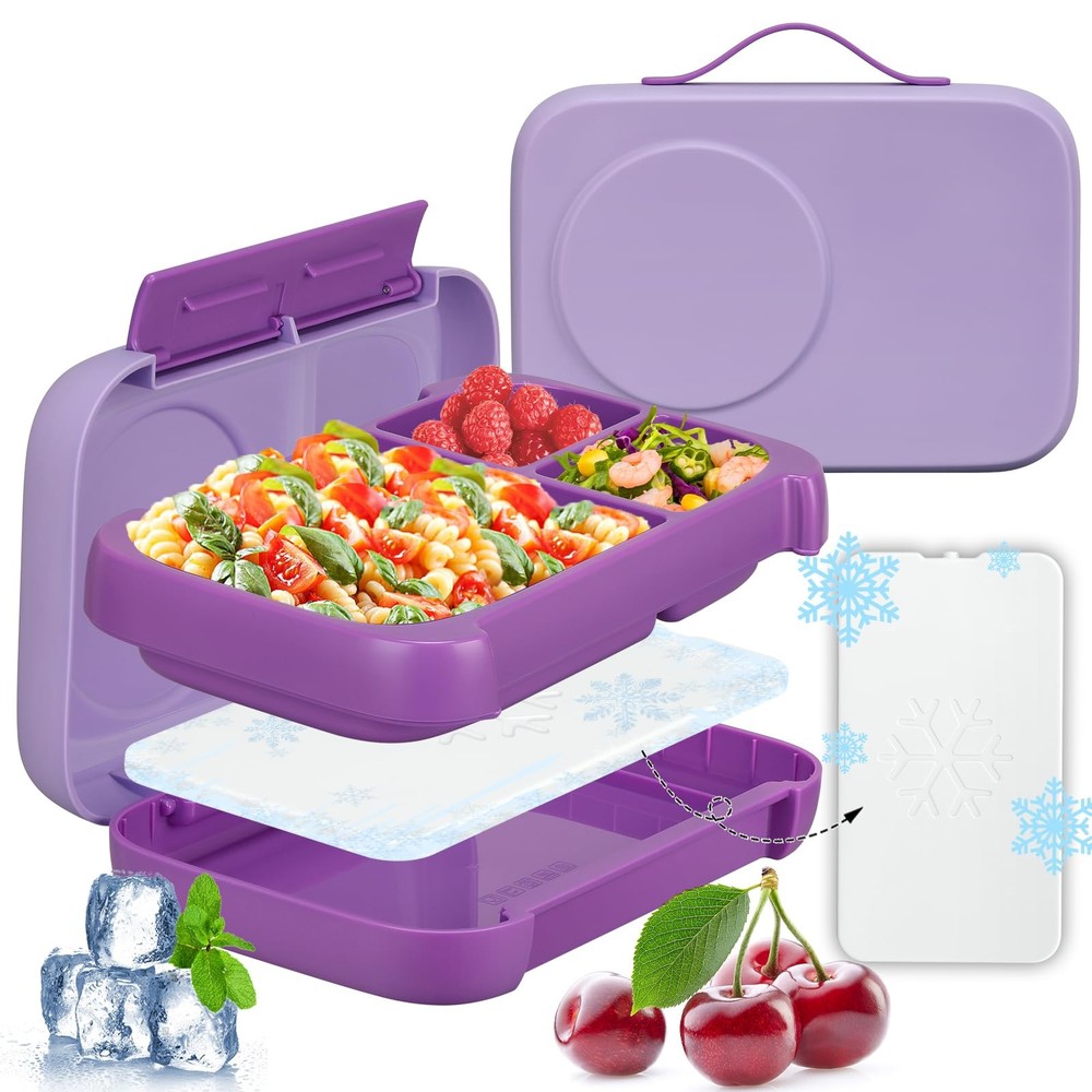 Bento Box for Kids,Kids Bento Lunch Box with Built-in Ice Pack for School,3 C...