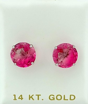 LAB CREATED 8.20 Cts PINK SAPPHIRE STUD EARRINGS 14K WHITE GOLD - New With Tag