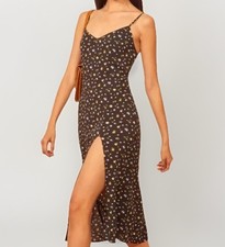 REFORMATION Slip Dress Sz 2 Or Small Black Floral Crimini Posie High Slit V-Neck