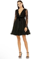 Mac Duggal Black Lace Long Sleeve Mini Dress – Size 2 (New With Tags)