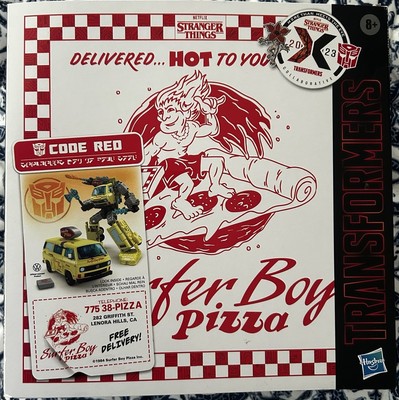 Stranger Things x Transformers Code Red Netflix Surfer Boy Pizza Box LikeNew
