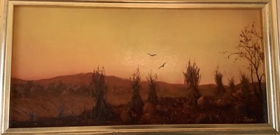 Original WILLIAM R. DAVIS Oil Painting, Landscape at Sunset, Luminous!