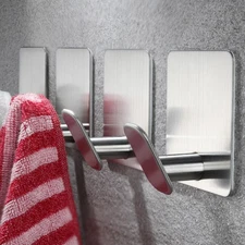 4 Pack Silver Wall Hooks Self Adhesive Heavy Duty Towel Robe Coat Hanger