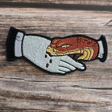 Snake Biting Hand Tattoo 90s Style Rockabilly Punk Goth Iron On Patch