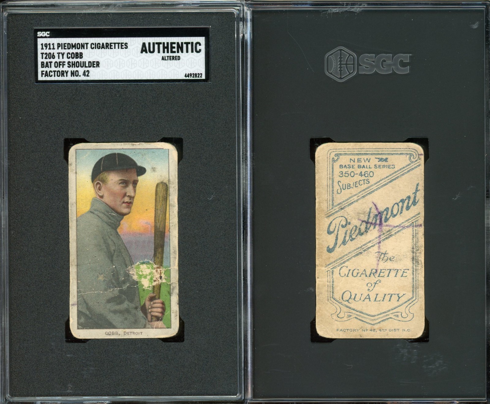 1909 T206 Ty Cobb Bat Off Detroit Tigers HOF SGC A **Rare Piedmont Factory 42**