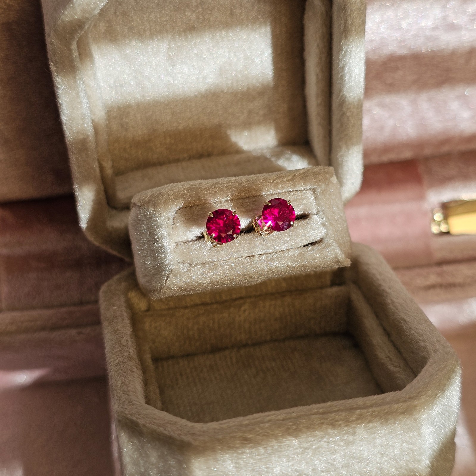 Solid 9ct Yellow Gold Solitaire Ruby Studs - Natu… - image 1