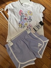 Adidas 2piece Set T-shirt and Short Shorts Size 4 Color White and Lavanda New