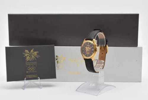Vintage SEIKO Kinetic 5M42-0F60 Nagano 1990 Olympics 36mm Men's Watch From JAPAN