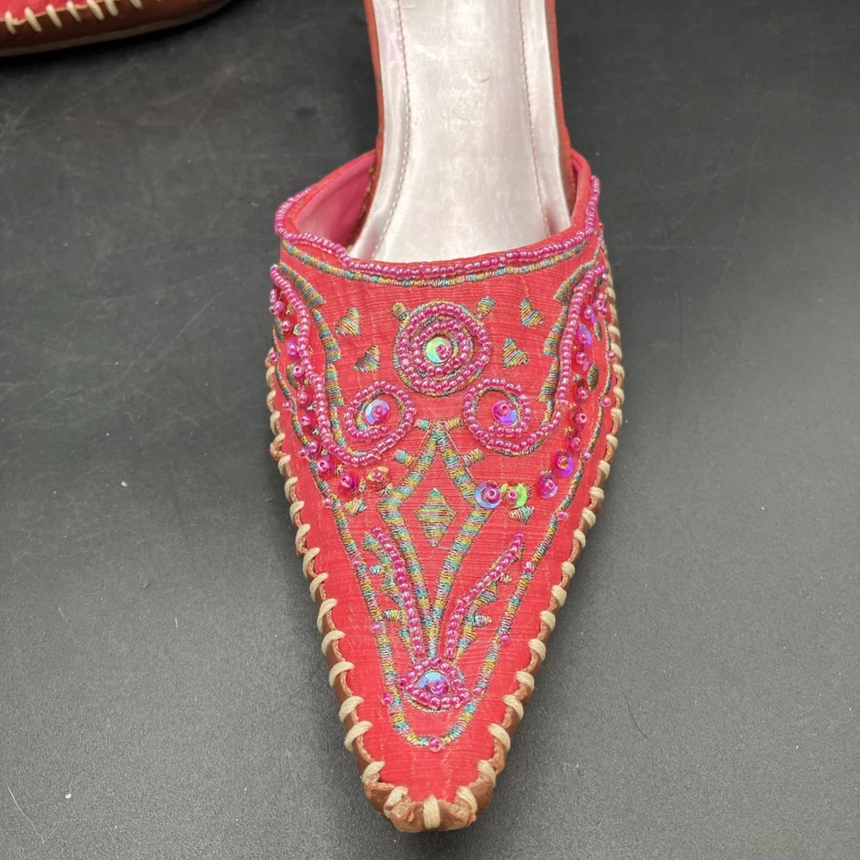 Mujer Punta Punta Punta Bordada Cuentas Mules Colección Flor 7.5 Rosa Satén CAJA. Foto 3 de 4