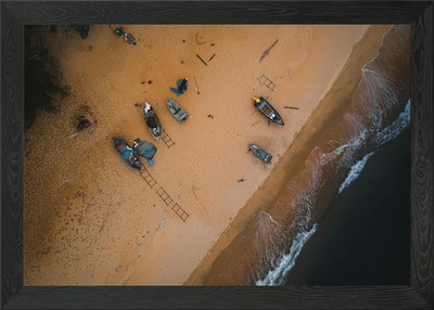 Luftaufnahme von Booten am Sandstrand gerahmtes Wandbild Poster Leinwanddruck Bild