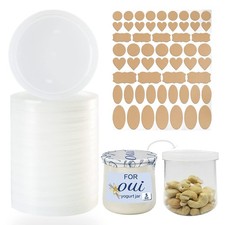 Yogurt Jar Lids Compatible with Oui, with Labels, Clear Plastic, 12 Pack