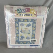 New Vintage Baby Block Crib Quilt Nursery Rhymes Mother Goose 35 x48 Blue Heart