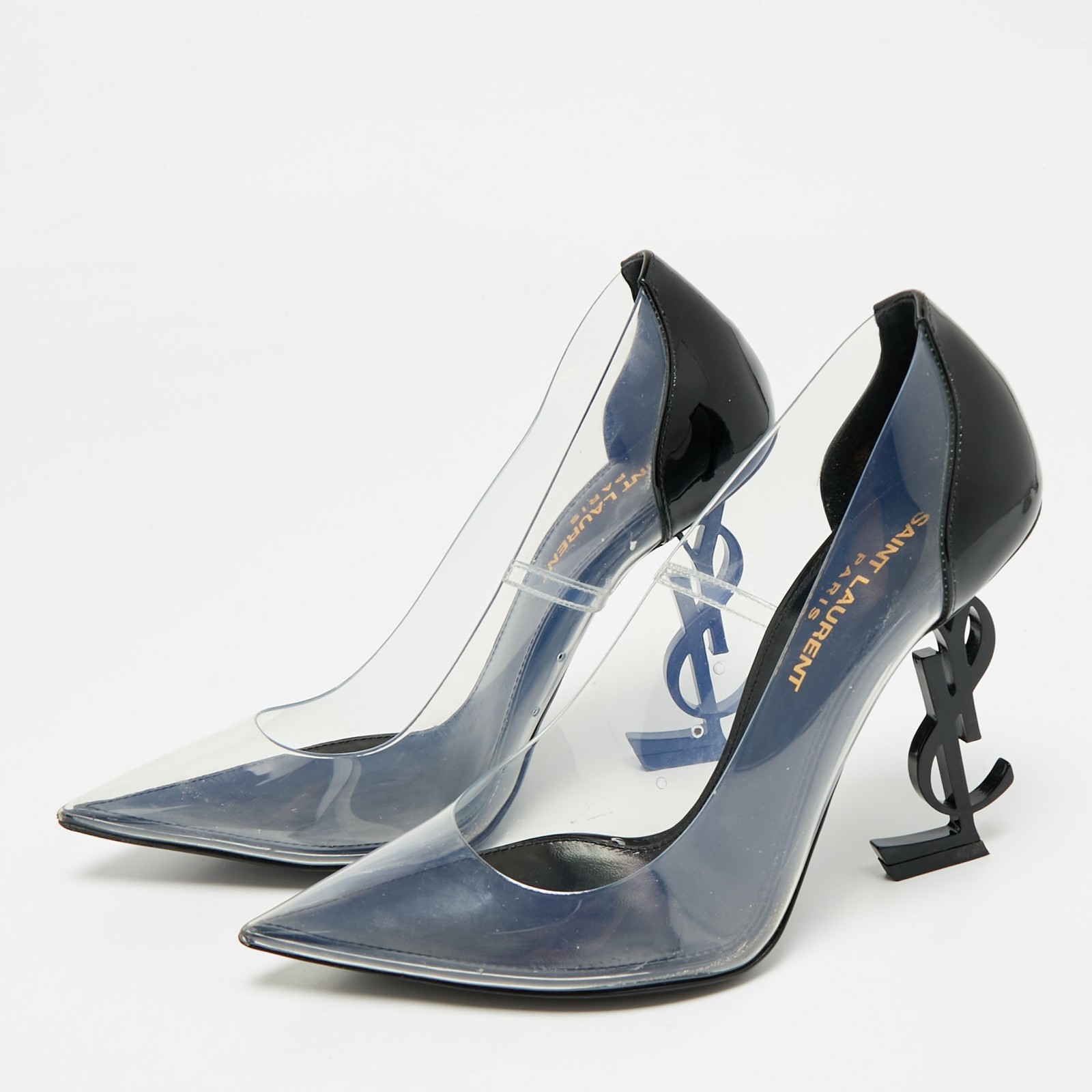 Decolte Saint Laurent Opyum in PVC trasparente nero e vernice taglia 36