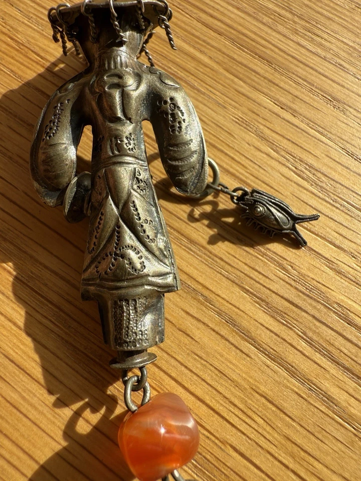 Antique Chinese Export Silver Chatelaine Man Fisherman Needle Case Charm Qing - Image 3 of 4