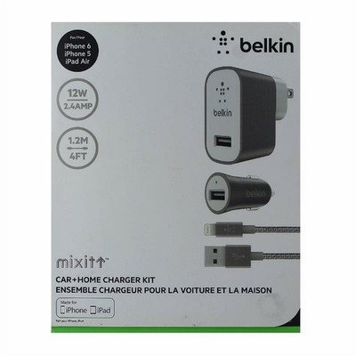 Belkin Mixit 12W Car and Home Charger Kit iPhone & iPad - Gray