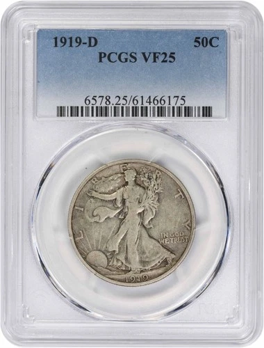 1919-D Walking Liberty Silver Half Dollar VF25 PCGS