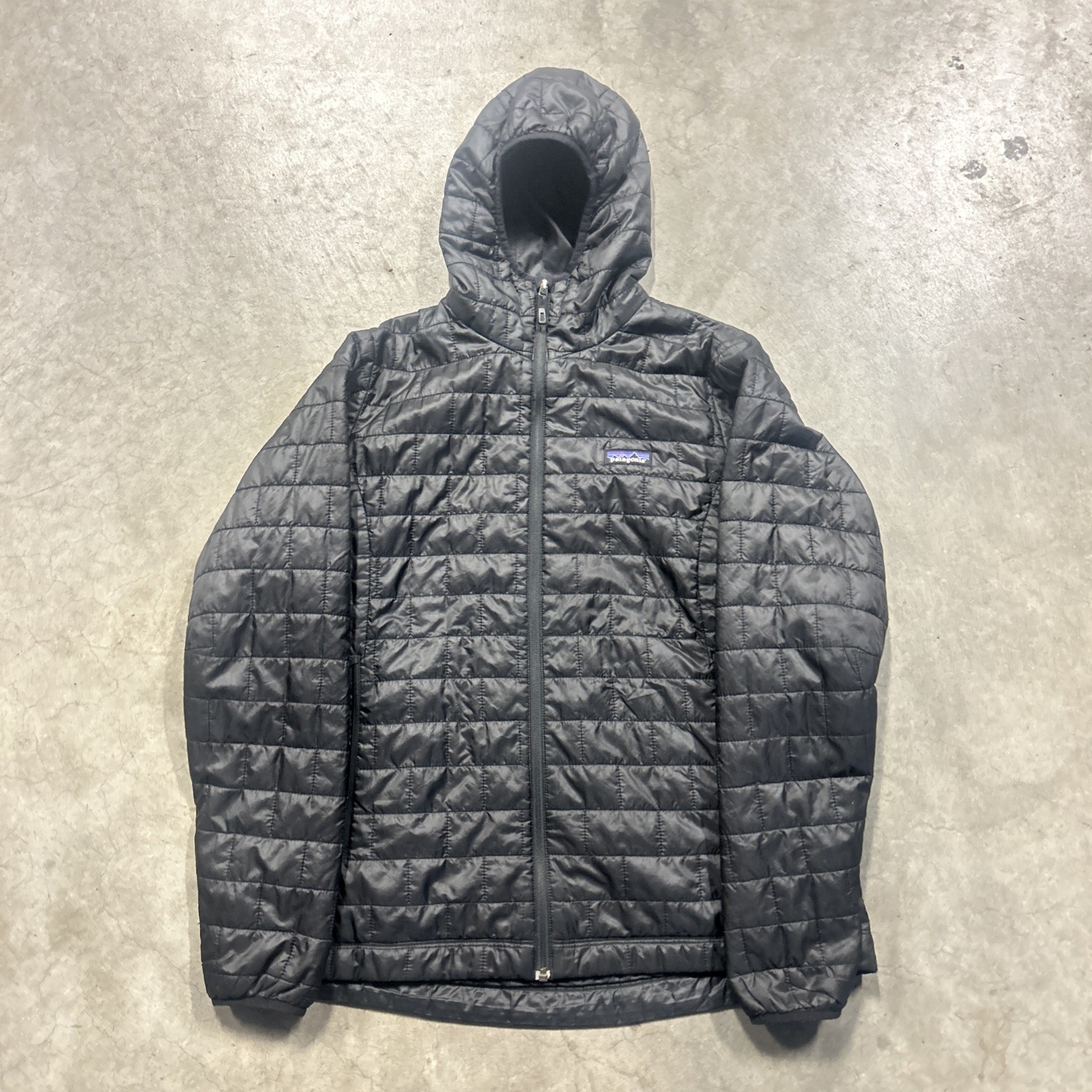 Patagonia Nano Puff Hooded Jacket Womens Xl Black Puffer Coat Great Condition