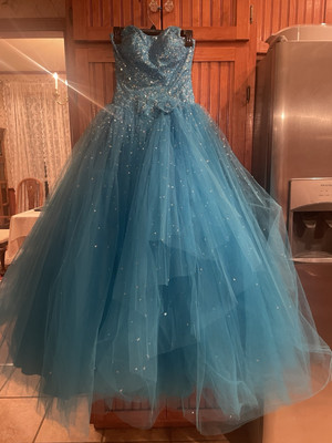 Mori Lee By Madeline Gardner Sparkle Blue Ball Gown Prom Dress Strapless Sz 2