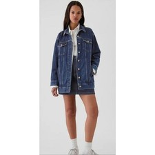 GAP Oversized Icon Denim Jacket Indigo Small Washwell Recycled Cotton EUC