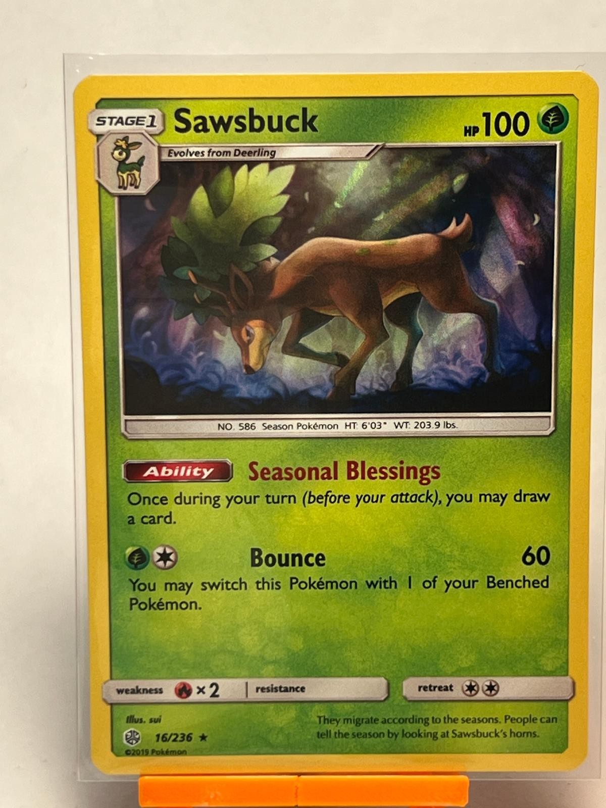 Sawsbuck 16/236 Holo Rare Cosmic Eclipse Pokemon Near Mint
