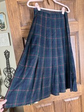 Vintage Pendleton Plaid 100 Wool Midi Skirt Hunter Green Pleated USA Womens 6