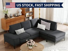 L Shaped Sectional Couch with Chaise  Ottoman 3 Pieces Modular Convertible Sofa