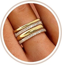 Stackable Rings for Women Non Tarnish 14K Gold Plated Dainty Cubic Zirconia Ring