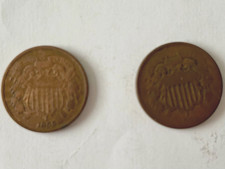 2 Civil War Coins - 1864 & 1895 Two Cent Pennies
